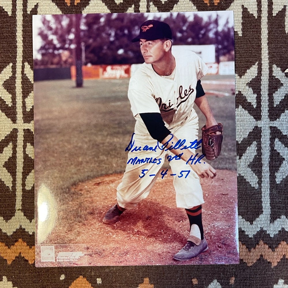 Duane Pillette Baltimore Orioles Autographed 8X10 Photograph Mantle Inscription